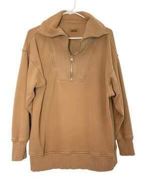 Aerie 1/4 Zip Sweatshirt Womens Size Small Pullover Oversized Camel Tan Shirt